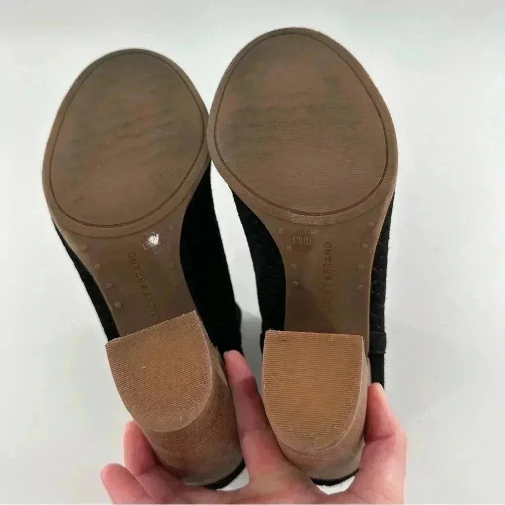 Lucky Brand Livey ankle booties 8.5 black suede laser cut western rodeo boots - Picture 6 of 12